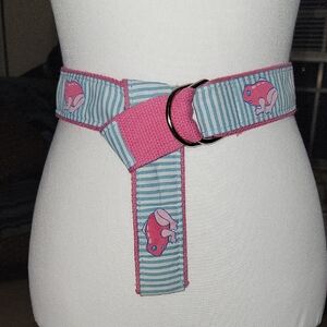 Douglas Paquette Womens M Pink and Blue Frog Pattern Belt
